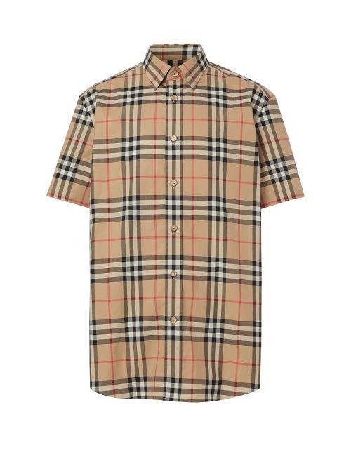 Mens Rtw Burberry - Caxton Short-sleeve Check Cotton-poplin Shirt - Mens - Beige