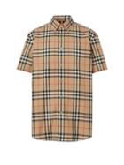 Mens Rtw Burberry - Caxton Short-sleeve Check Cotton-poplin Shirt - Mens - Beige