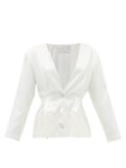 Matchesfashion.com Albus Lumen - Pleated-waist Silk-charmeuse Jacket - Womens - White