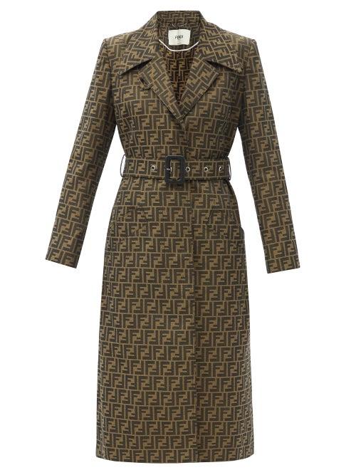 Matchesfashion.com Fendi - Ff-jacquard Canvas Trench Coat - Womens - Brown