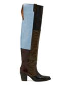 Matchesfashion.com Ganni - Crocodile Effect Leather Knee Western Boots - Womens - Black Multi
