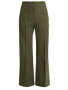 Matchesfashion.com Joseph - Ridge Kick Flare Cotton Blend Trousers - Womens - Dark Green