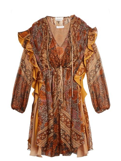 Chloé Foulard-print Ruffle-trimmed Silk Dress