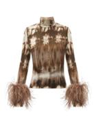 Matchesfashion.com 16arlington - Feather-trimmed Tie-dyed Top - Womens - Brown Multi