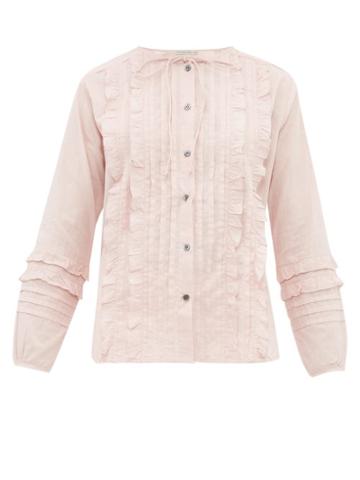 Matchesfashion.com Queene And Belle - Ashley Ruffled And Pleated Cotton Blouse - Womens - Light Pink
