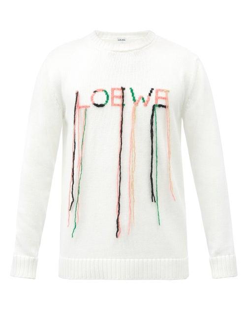 Matchesfashion.com Loewe - Loose-stitch Logo-embroidered Cotton-blend Sweater - Mens - Cream