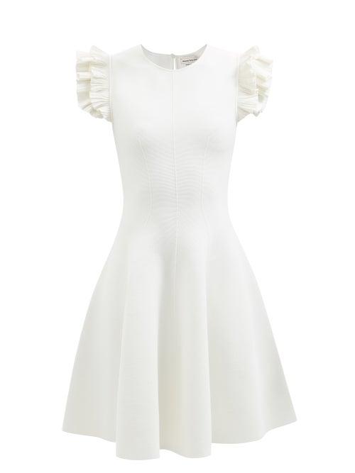 Alexander Mcqueen - Ruffled-shoulder Stretch-knit Mini Dress - Womens - Ivory