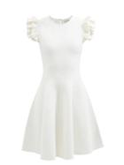 Alexander Mcqueen - Ruffled-shoulder Stretch-knit Mini Dress - Womens - Ivory