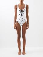 Marysia - Palm Springs Spot-print Lace-front Swimsuit - Womens - Black White