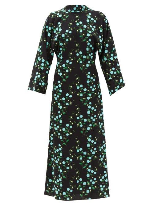 Matchesfashion.com Bernadette - Miranda V-back Floral-print Crepe Midi Dress - Womens - Black Multi