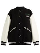 Matchesfashion.com Miu Miu - Leather Sleeve Wool Baseball Jacket - Womens - Black