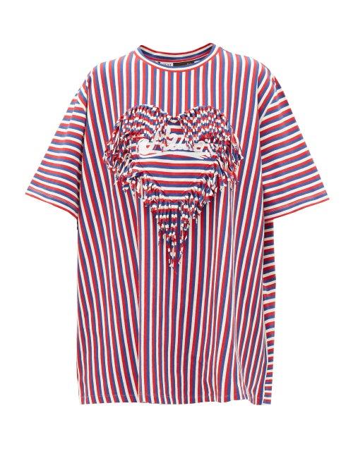 Matchesfashion.com Loewe Paula's Ibiza - Fringe-trim Striped Boxy-fit T-shirt - Womens - Red Multi