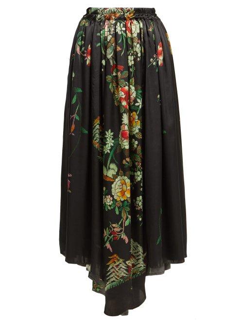 Matchesfashion.com By Walid - Margot Floral Print Silk Midi Skirt - Womens - Navy Print