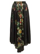 Matchesfashion.com By Walid - Margot Floral Print Silk Midi Skirt - Womens - Navy Print