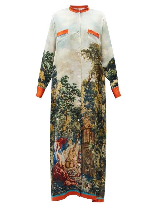Matchesfashion.com Issimo X F.r.s. For Restless Sleepers - Galene La Posta Vecchia-print Silk Dress - Womens - Orange Multi