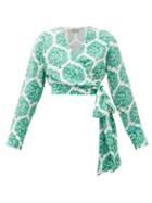 Matchesfashion.com Beulah - Gini Cropped Floral Print Silk Wrap Top - Womens - Green White