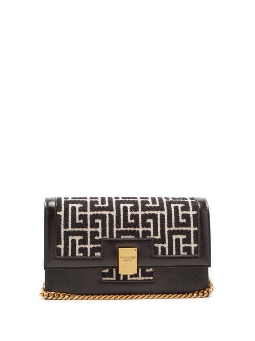 Balmain - 1945 Monogram-jacquard Mini Cross-body Bag - Womens - Black And White