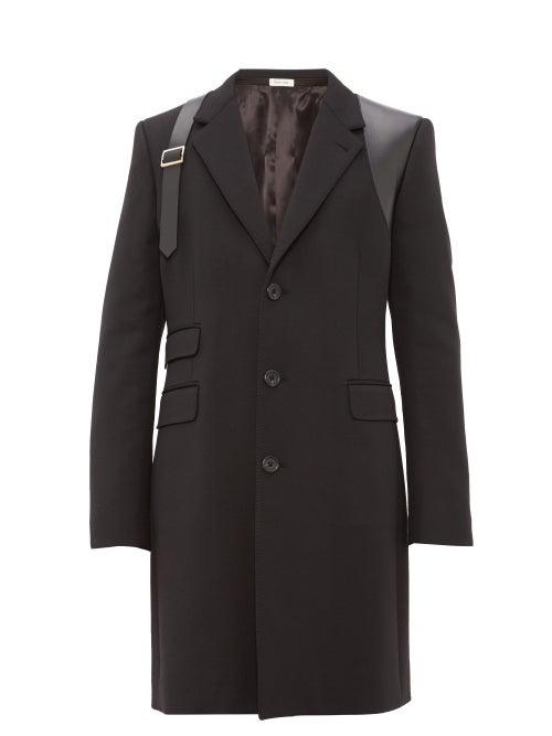 Matchesfashion.com Alexander Mcqueen - Leather Harness Single Breasted Wool Overcoat - Mens - Black