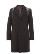 Matchesfashion.com Alexander Mcqueen - Leather Harness Single Breasted Wool Overcoat - Mens - Black
