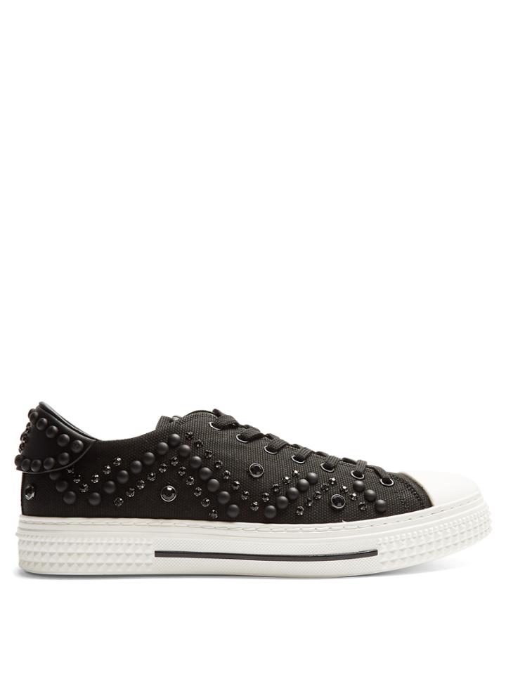 Valentino Low-top Embellished Canvas Trainers