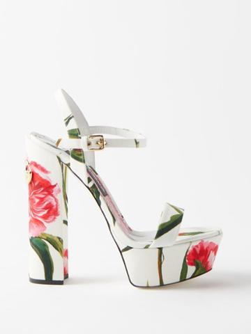 Dolce & Gabbana - Rose-print 105 Satin Platform Sandals - Womens - Red White