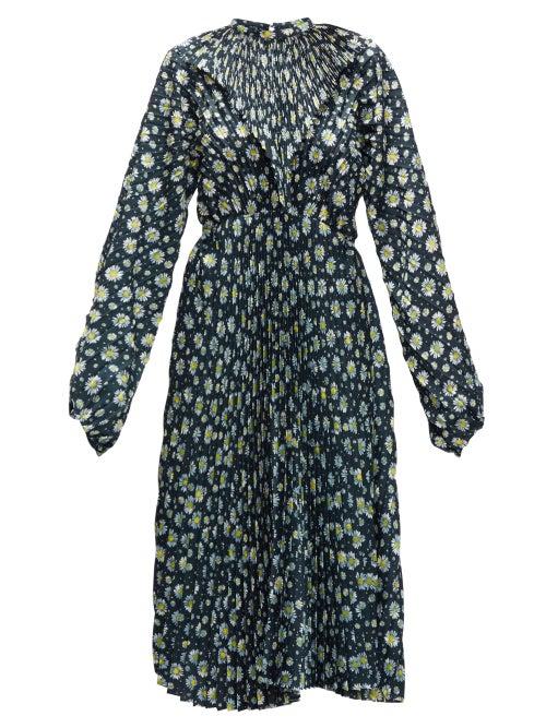 Matchesfashion.com Vetements - Floral-print Pliss Midi Dress - Womens - Black Multi