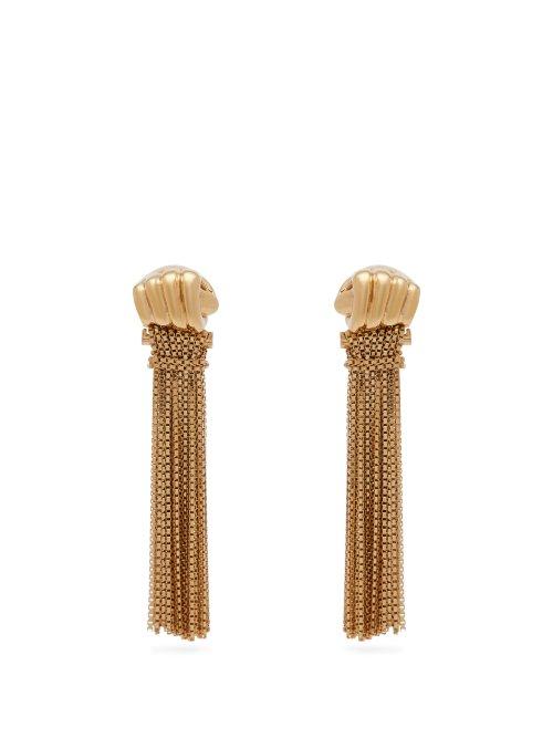 Matchesfashion.com Bottega Veneta - Fist And Tassel Gold Plated Drop Earrings - Womens - Gold