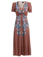 Matchesfashion.com Saloni - Lea Polka Dot Silk Crepe Midi Dress - Womens - Brown Multi