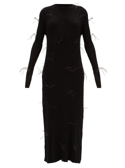 Matchesfashion.com Marques'almeida - Ostrich-feathered Ribbed Maxi Dress - Womens - Black