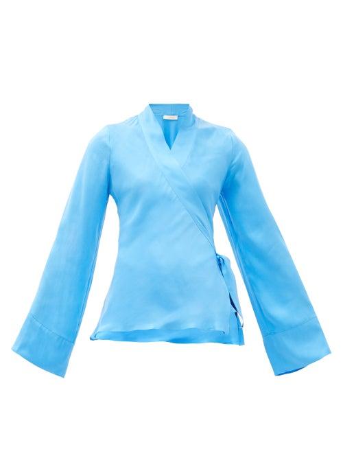 Matchesfashion.com Worme - The Slim Silk Wrap Blouse - Womens - Blue