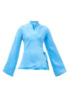 Matchesfashion.com Worme - The Slim Silk Wrap Blouse - Womens - Blue