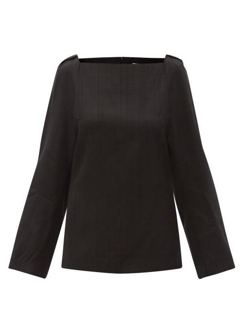 Totme - Square-neck Slubbed-canvas Blouse - Womens - Black