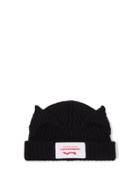 Ladies Accessories Charles Jeffrey Loverboy - Cat Ears Striped Wool-blend Beanie - Womens - Black