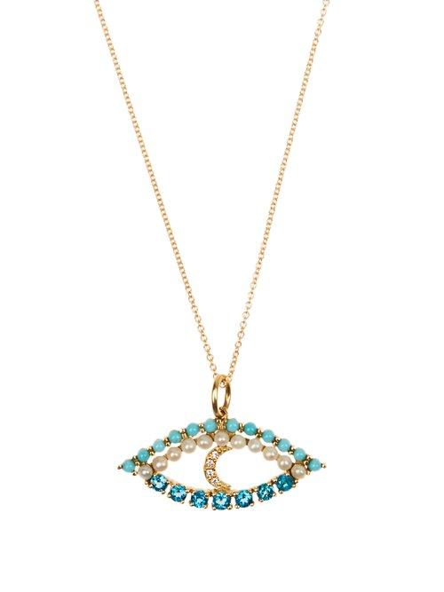 Matchesfashion.com Ileana Makri - Diamond, Apatite, Turquoise & Pearl Necklace - Womens - Yellow Gold