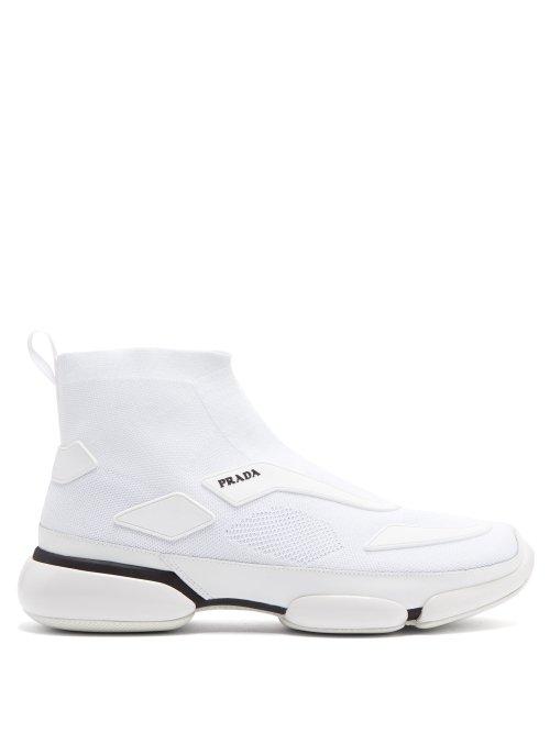Matchesfashion.com Prada - Cloudbust High Top Knit Trainers - Mens - White