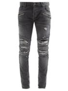 Matchesfashion.com Balmain - Faux Leather-inset Distressed Skinny Jeans - Mens - Black