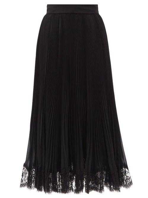 Matchesfashion.com Dolce & Gabbana - Pliss Georgette And Lace Midi Skirt - Womens - Black