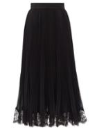 Matchesfashion.com Dolce & Gabbana - Pliss Georgette And Lace Midi Skirt - Womens - Black