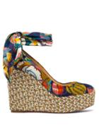 Matchesfashion.com Christian Louboutin - Barbaria Zeppa 120 Floral Satin Wedge Platforms - Womens - Pink Multi