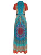 Matchesfashion.com Etro - Tie Waist Paisley Print Silk Georgette Gown - Womens - Blue Multi