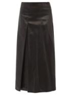 Matchesfashion.com Sara Lanzi - Box Pleated Charmeuse A Line Skirt - Womens - Black