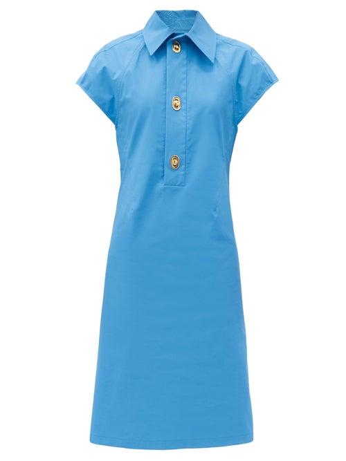 Matchesfashion.com Bottega Veneta - Cap-sleeve Cotton-blend Dress - Womens - Blue