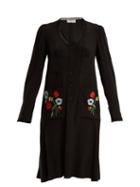 Matchesfashion.com Sonia Rykiel - Floral Embroidered Lace Trimmed Silk Dress - Womens - Black Multi