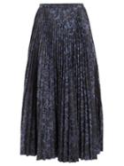 Matchesfashion.com Erdem - Nesrine Pleated Floral Jacquard Midi Skirt - Womens - Dark Blue