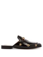 Matchesfashion.com Gucci - Princetown Backless Embroidered Leather Loafers - Womens - Black Gold