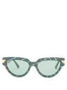 Matchesfashion.com Bottega Veneta - Intrecciato Cat-eye Acetate Sunglasses - Womens - Green