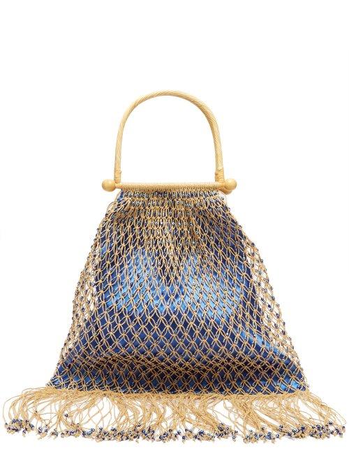 Matchesfashion.com My Beachy Side - Aphrodite Rattan Handle Beaded Crochet Bag - Womens - Blue Multi