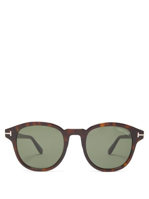 Matchesfashion.com Tom Ford Eyewear - Lasered-logo Round Acetate Sunglasses - Mens - Tortoiseshell