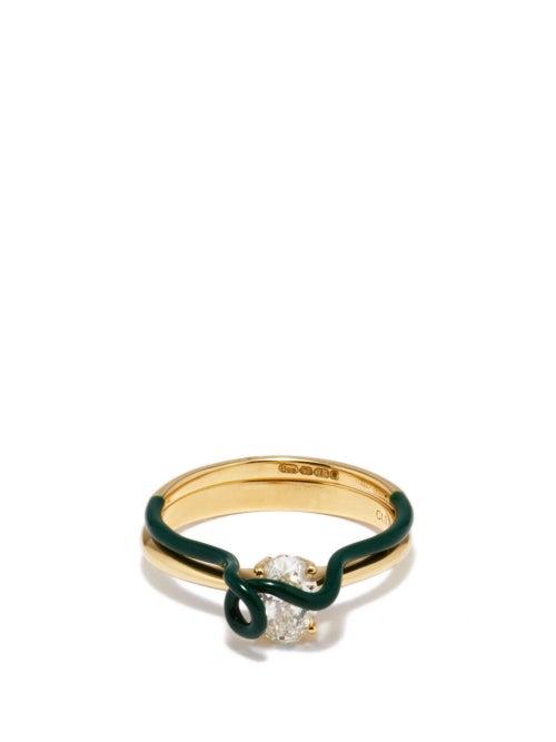 Bea Bongiasca - Diamond, Enamel & 18kt Gold Ring - Womens - Green Gold