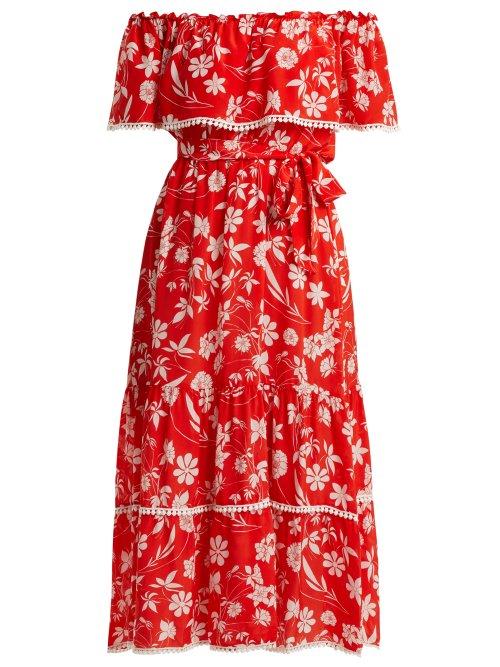 Matchesfashion.com Athena Procopiou - Farah Off The Shoulder Dress - Womens - Red Multi